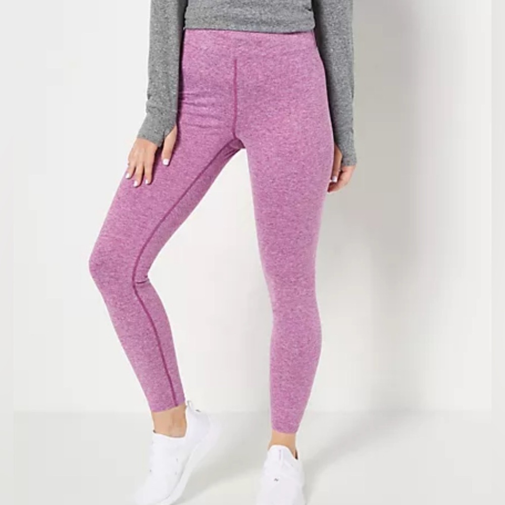 Susan Graver Sport Heather Knit Leggings w/ Cross-over Waistband